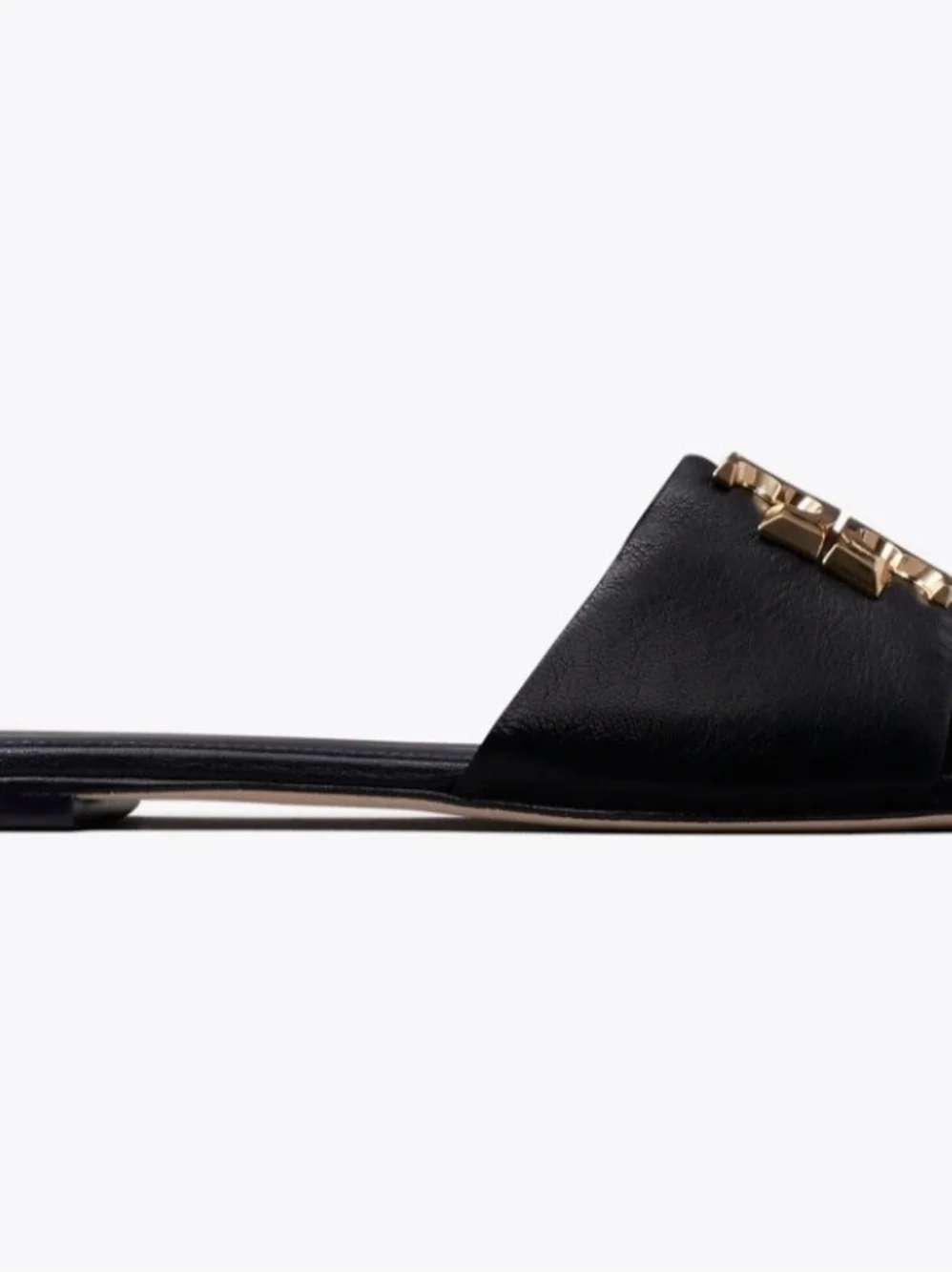 Tory Burch Navy Leather Slide Sandals with Gold Emblem